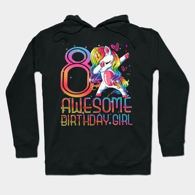 8th Birthday Girl 8 Years Old Awesome Unicorn Dabbing Bday Hoodie by The Design Catalyst